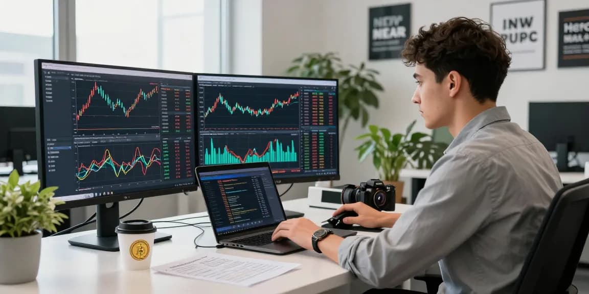 Dynamic cryptocurrency trading scene showcasing an expert analyzing charts at https://crypto-reviews.ru/okx-v-kazahstane/.