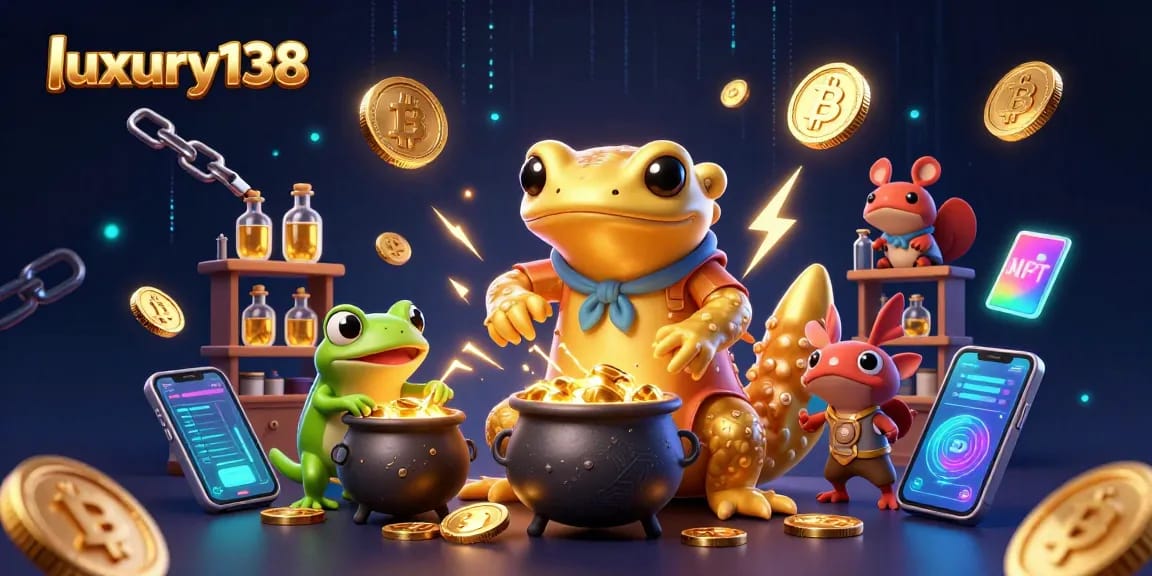 Experience luxury138 slots with 3D gaming magic in a visually stunning crypto-themed scene.