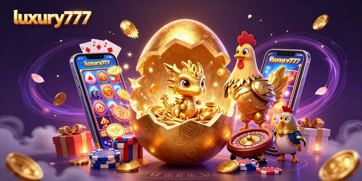 Experience luxury777 with a dynamic scene featuring a golden dragon, poker chips, and vibrant slot game elements.