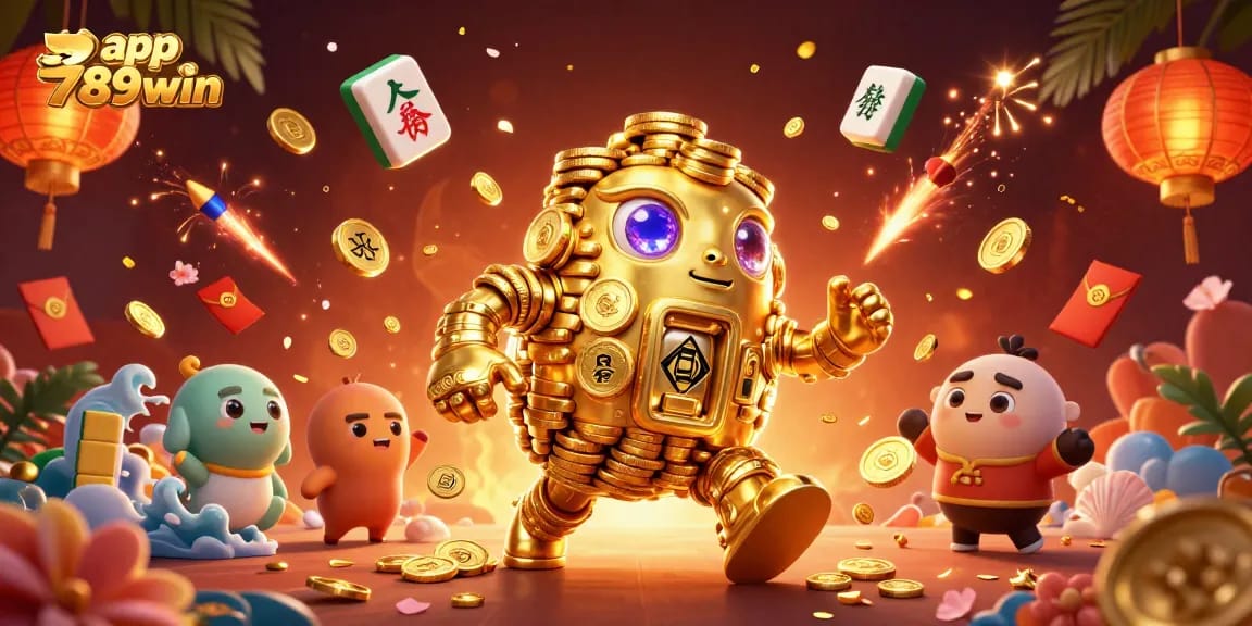 Experience thrilling gameplay with app 789win in this vibrant 3D casino scene featuring a golem and dynamic elements.