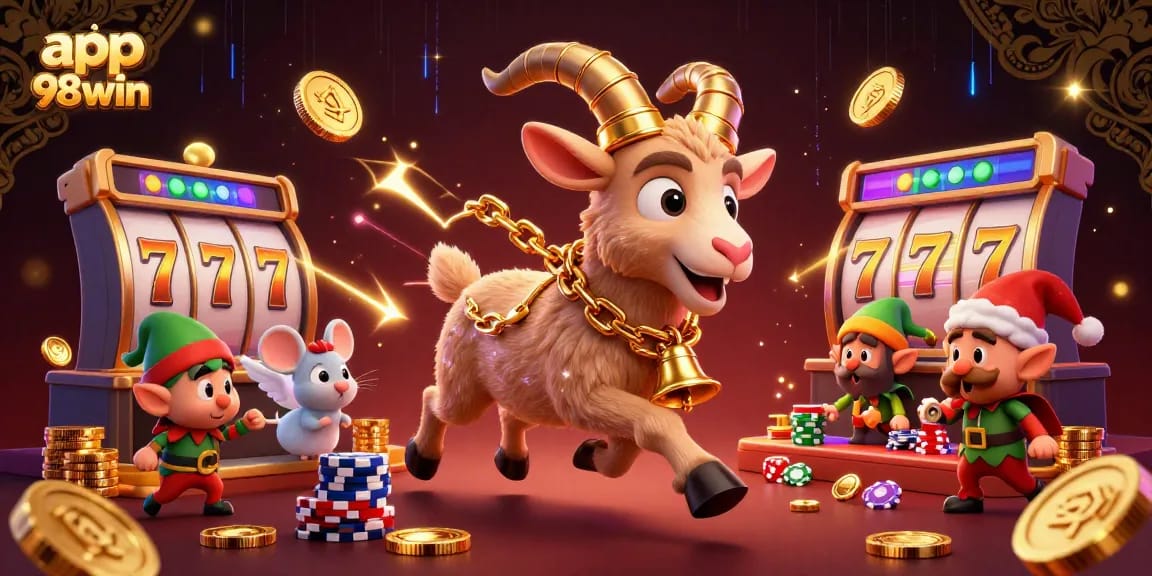 Experience the thrill of app 98win with this dynamic 3D casino scene highlighting festive gameplay.