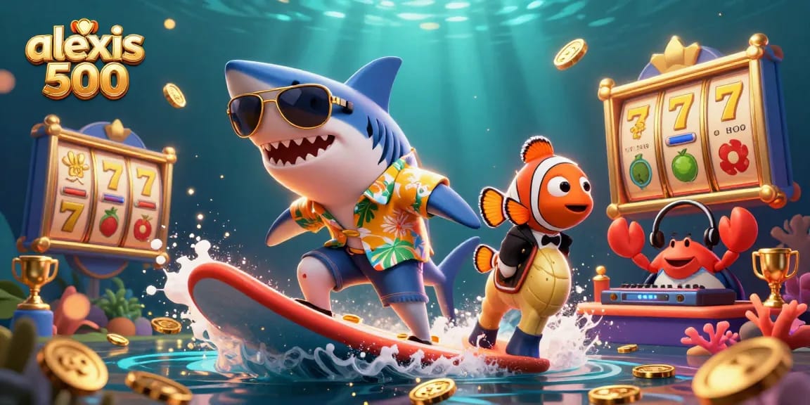Catch the excitement of alexis 500 with the lively slot-themed underwater scene featuring vibrant characters.