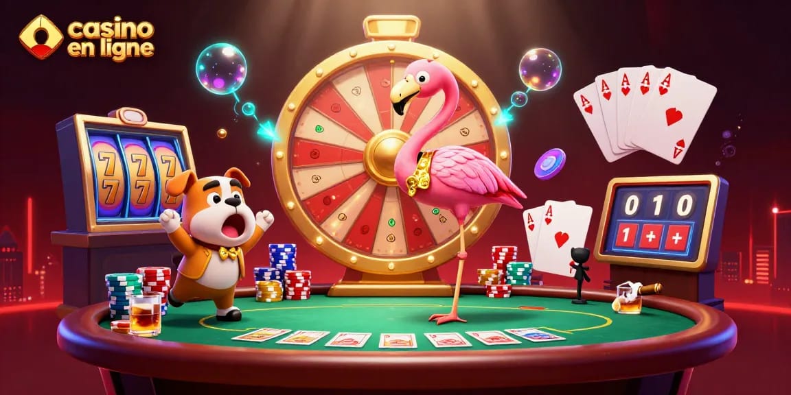 Gagnez gros au casino en ligne avec une illustration dynamique de jeux passionnants.