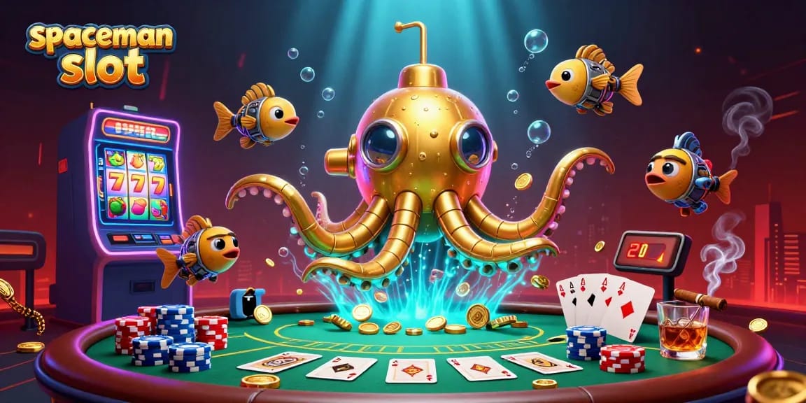 Experience thrilling wins with the spaceman slot in this vibrant 3D casino scene.
