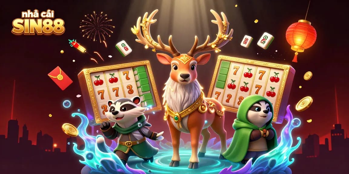 Engage with nhà cái SIN88's thrilling casino experience featuring vibrant slot elements and enchanting characters.