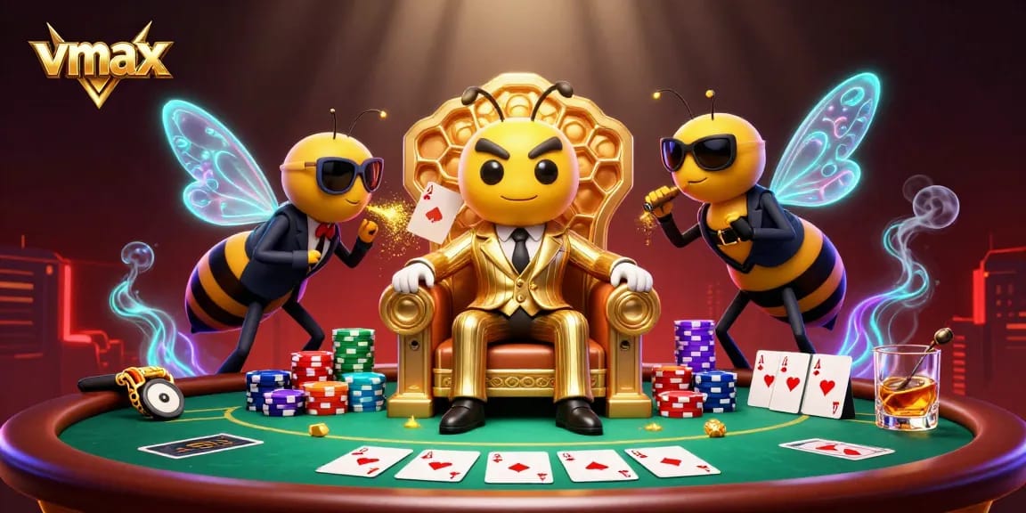 Experience thrilling gameplay at vmax with high-stakes poker surrounded by dynamic animated characters.