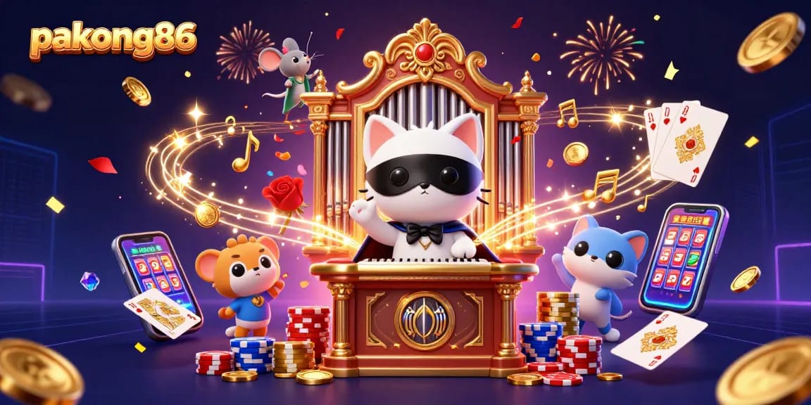 Experience pakong86's vibrant online casino entertainment with a dynamic 3D illustration.