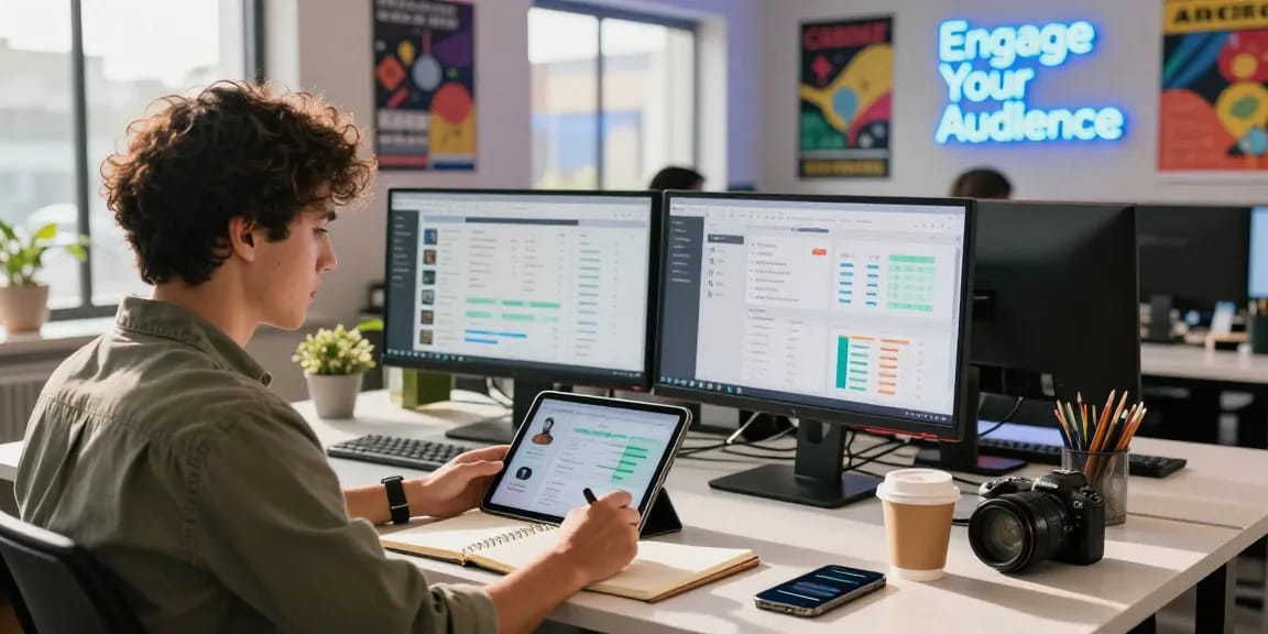 Buy X followers instantly in a lively marketing workspace with digital metrics.
