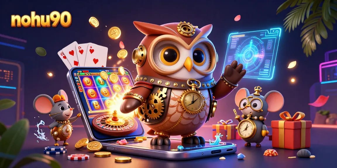 Nohu90 engages players with exciting slot games and thrilling casino elements in a vibrant illustration.