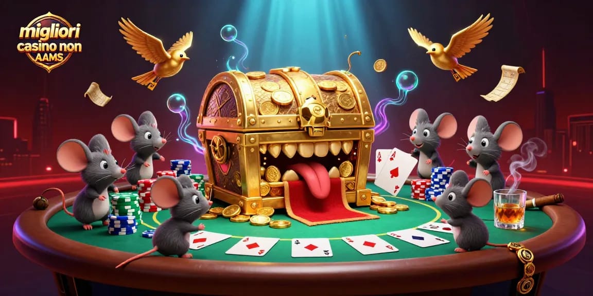 Scopri i migliori casino non AAMS attraverso questa ricca illustrazione 3D, tra poker e tesori.