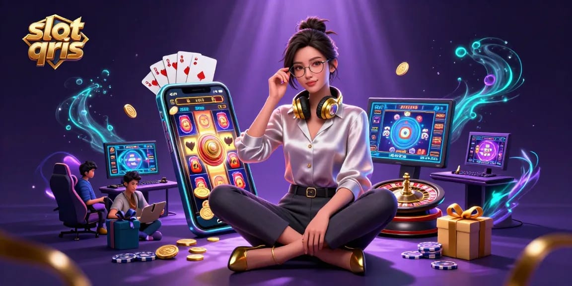 Experience slot qris gameplay in this vibrant 3D illustration, showcasing exciting casino elements.