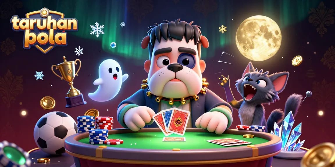 Engage in taruhan bola with a thrilling 3D scene featuring a unique bulldog dealer and fun gaming elements.