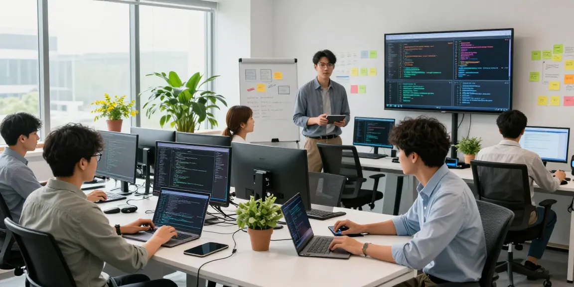 Developers collaborating on software solutions at teiegramin.com workspace
