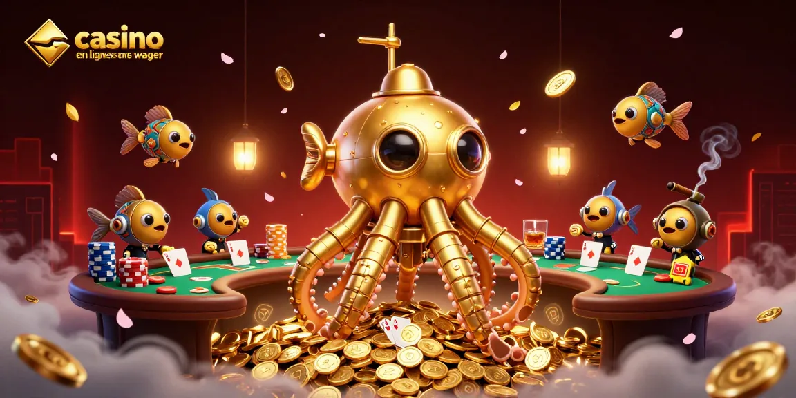 Illustrez votre expérience au casino en ligne sans wager avec un kraken sur des pièces d'or.