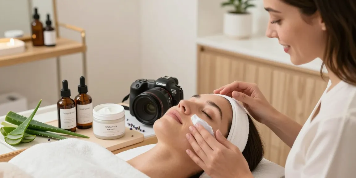 Beauty consultant applying Vitamin Rich Facial Balm in serene skincare studio, showcasing a calming ambiance.