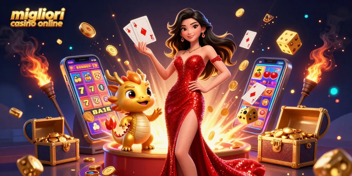 Vivi l'emozione dei migliori casino online con una scena coinvolgente che presenta una donna asiatica sicura di sé e elementi di casino entusiasmanti.