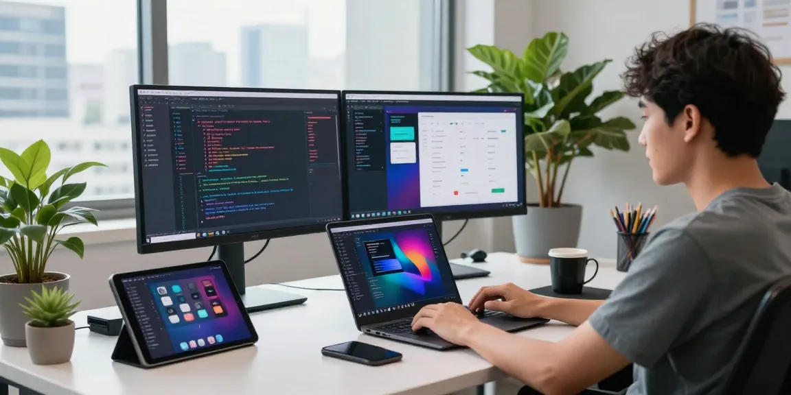 Developer coding in a modern workspace showcasing the features of 纸飞机中文版.