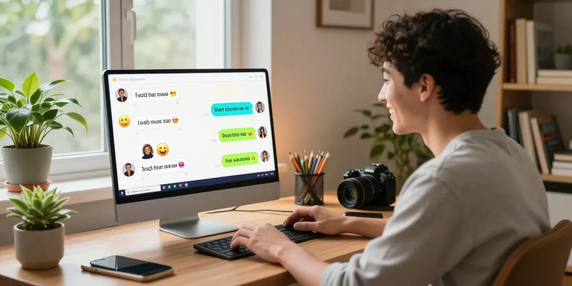 Engaging user interacting with an AI in a cozy home office during spicy chat.