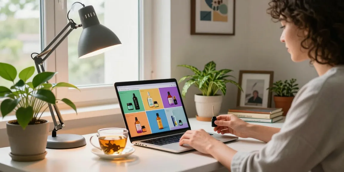Buy Kush Liquid Incense On Paper displayed on a laptop in a cozy home office