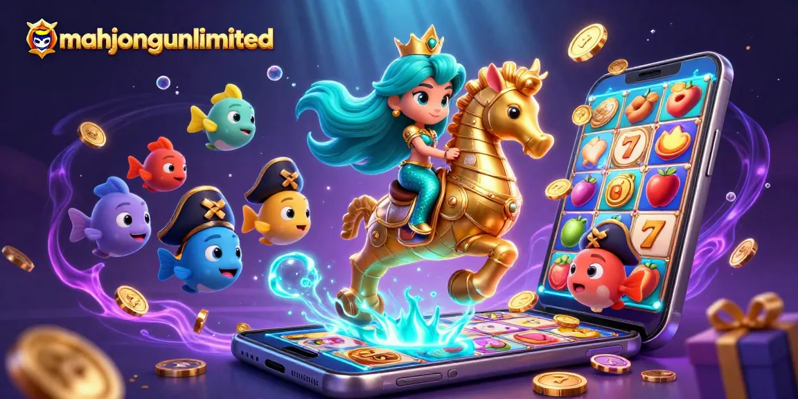 Experience mahjongunlimited excitement in a vibrant casino scene filled with colorful slot games and golden prizes.