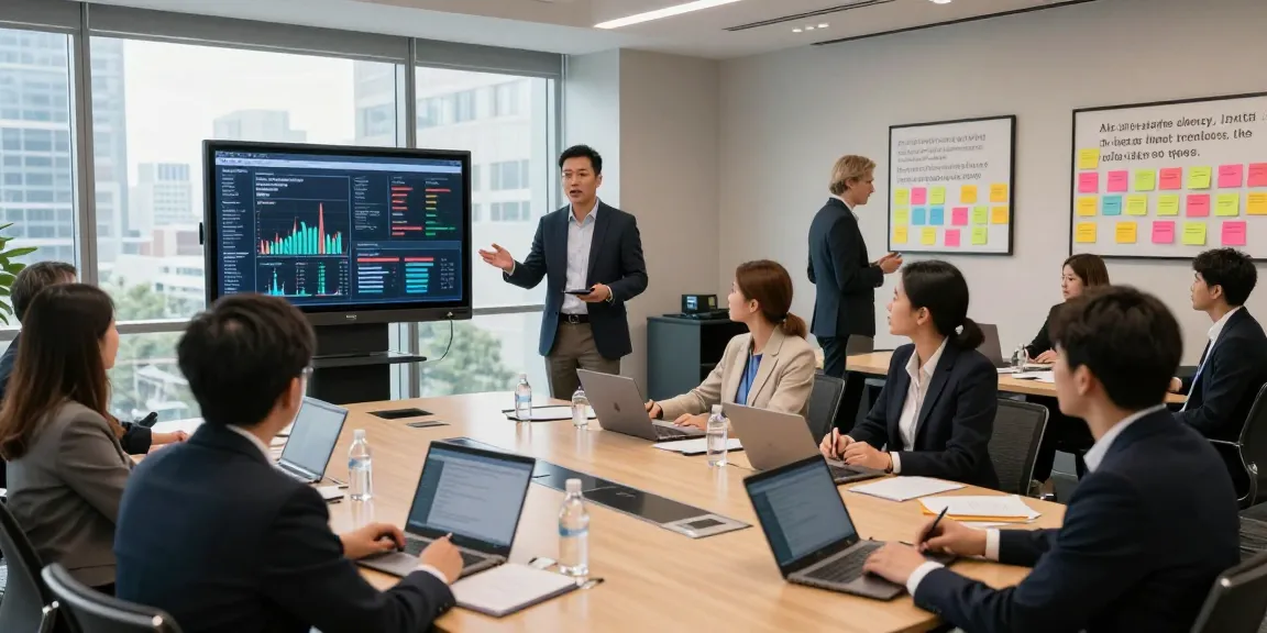 Terry Hui leading a captivating corporate seminar with visual data insights.