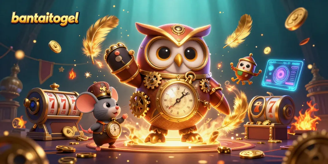 Engage with bantaitogel's exciting slot games in this vibrant 3D casino scene filled with dynamic elements.