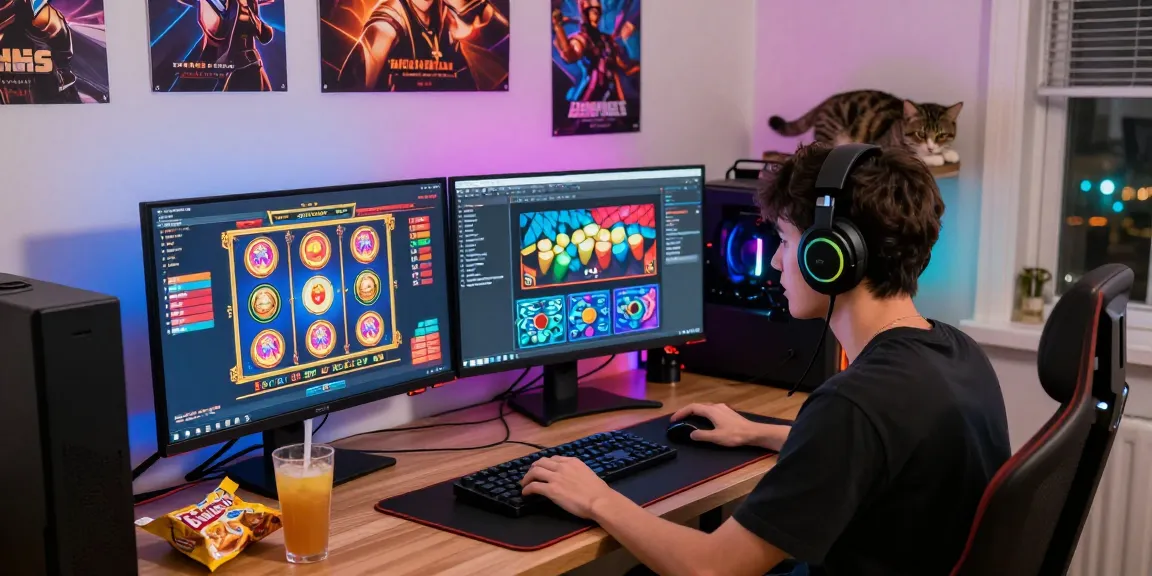 Exciting Daftar Dominobet gaming setup depicting a player immersed in an online casino atmosphere.