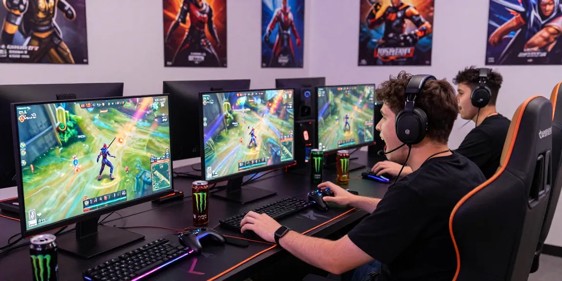 Gamer menikmati permainan JURAGAN77 dengan aksesori gaming modern dan pencahayaan atmosfer yang menarik.