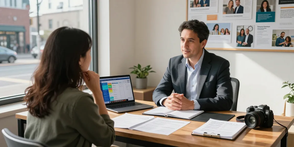 Serge Robichaud guiding clients through legacy planning in a warm financial office.