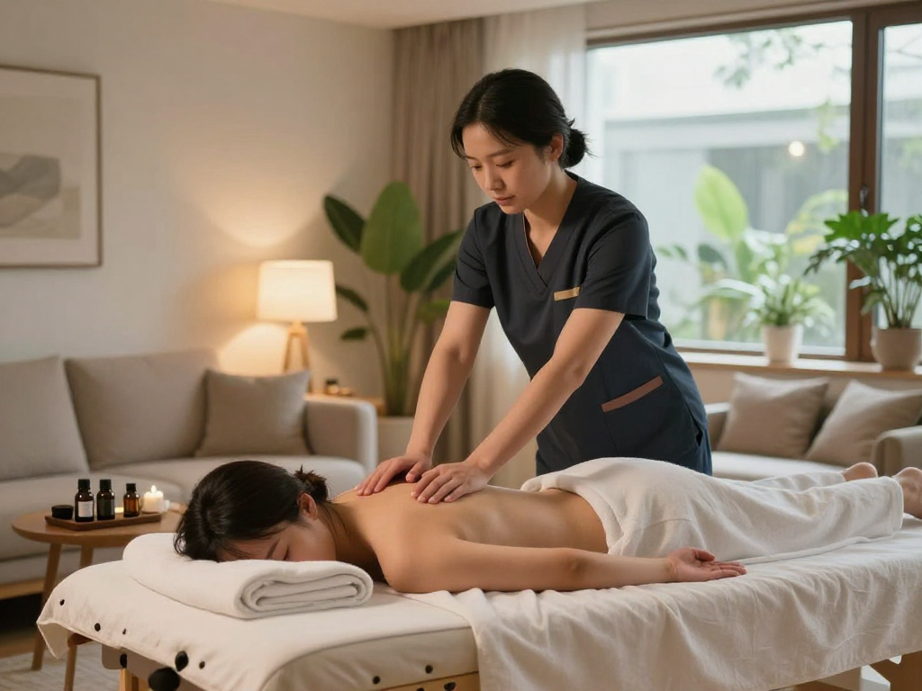 Enjoying a relaxing 종로출장 massage service in a tranquil home environment.