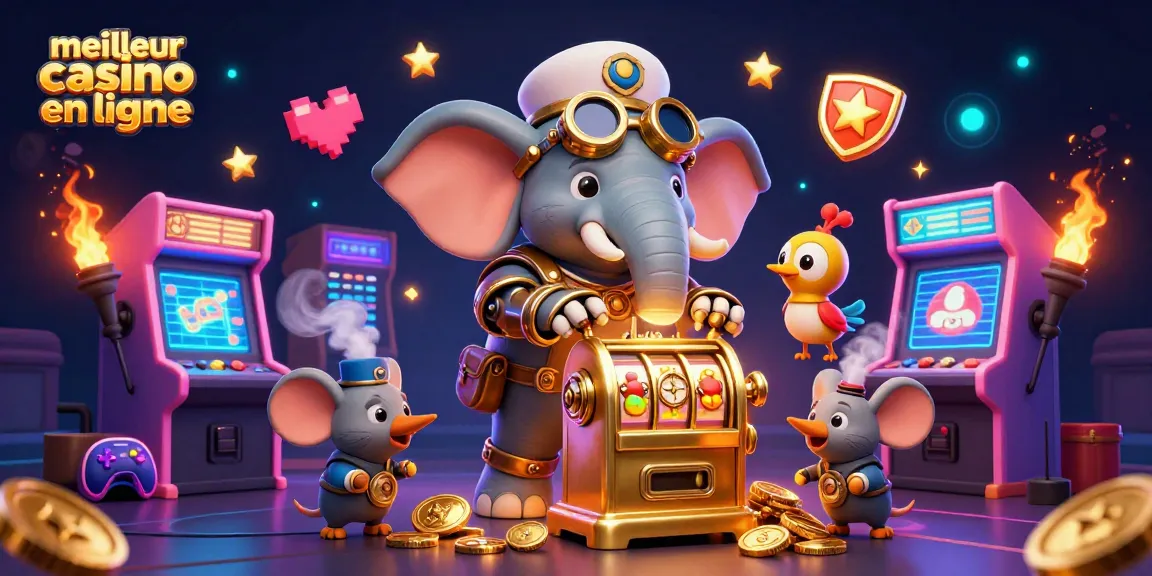 Jouez sur le meilleur casino en ligne avec une machine à sous dorée animée par un éléphant ingénieur steampunk.