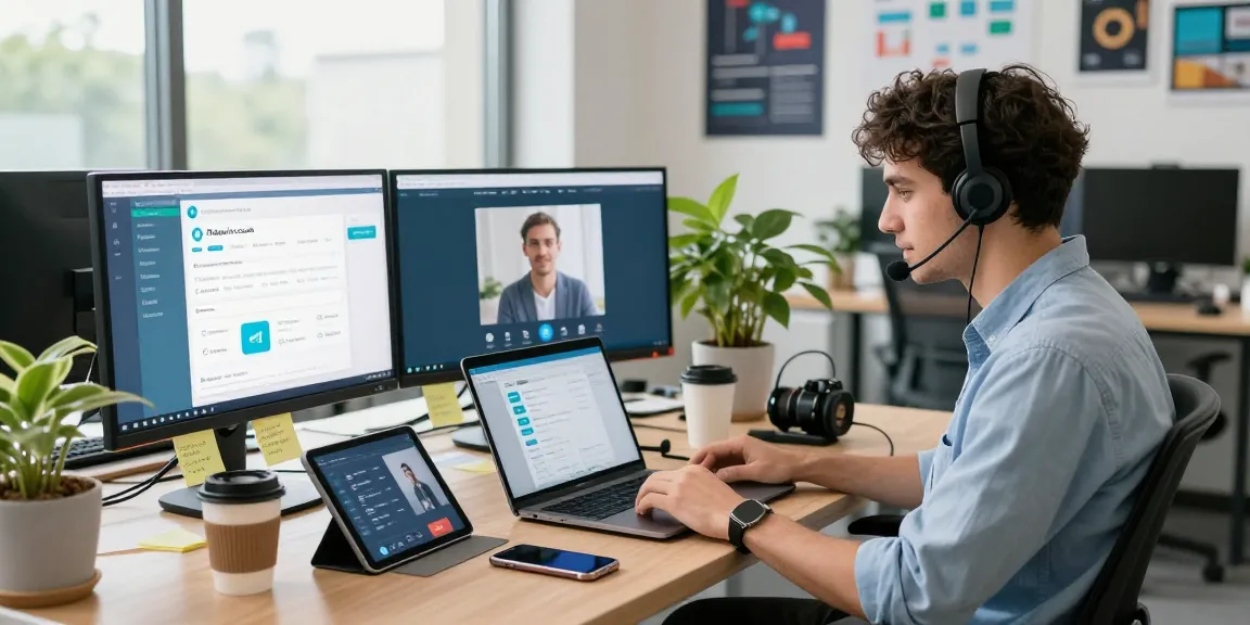 Professional workspace showcasing telegramin-cn.com features with a user engaging in online communication tools.