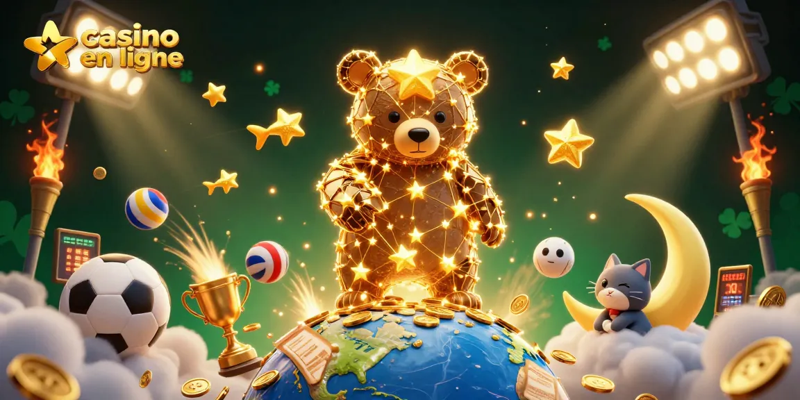 Jouez au casino en ligne avec des pièces d'or, des ballons de sport et des éléments animés dans un visuel captivant.