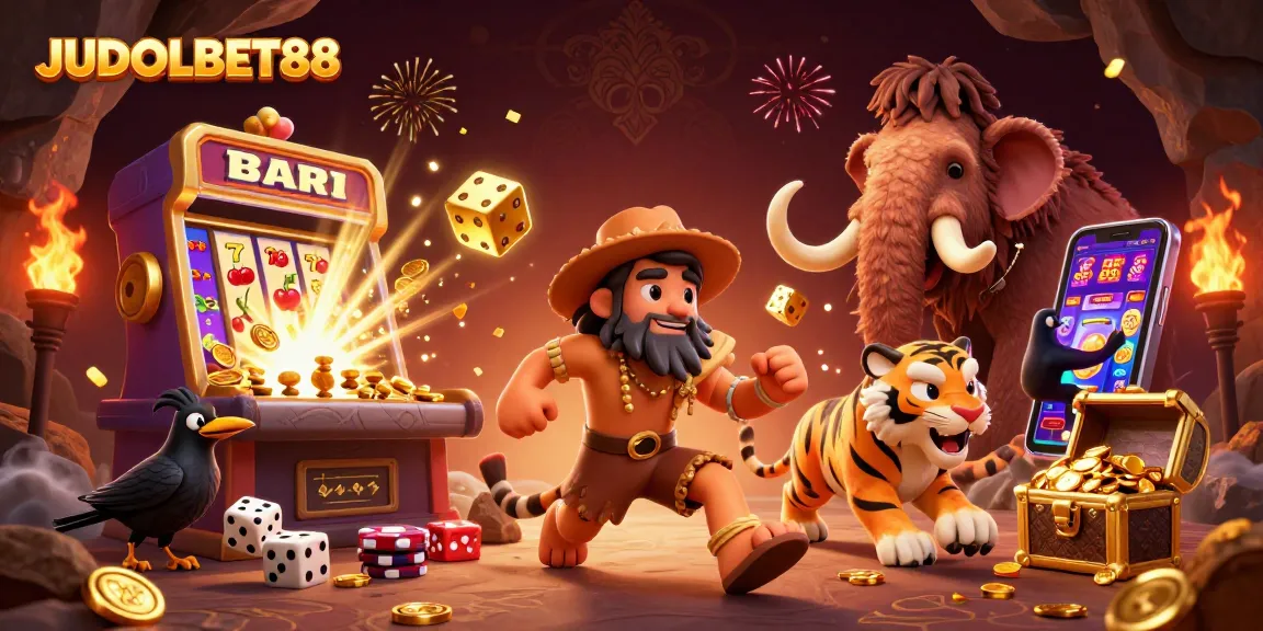 Experience big wins with JUDOLBET88 in this vibrant 3D casino scene featuring action-packed slot excitement.