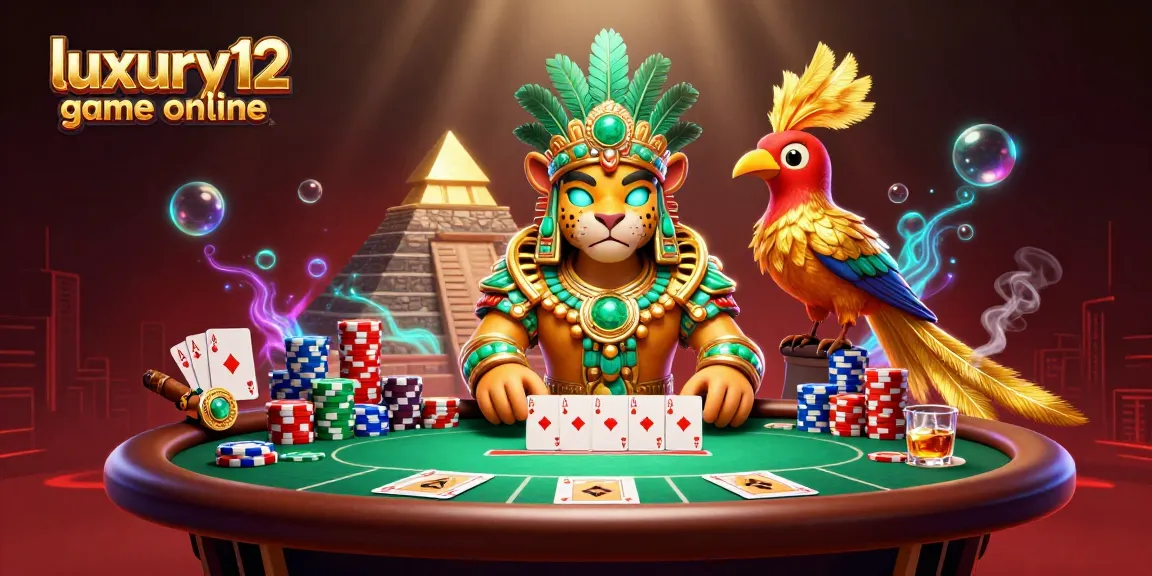 Experience the thrill with luxury12 game online at an energetic casino scene featuring a Mayan jaguar priest.