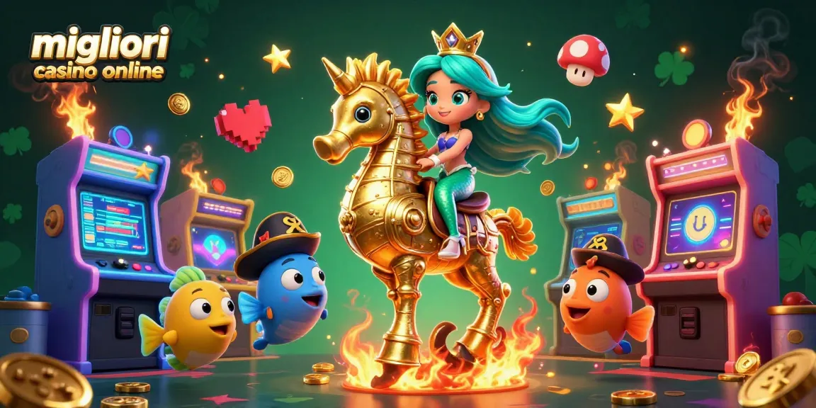 Scopri i migliori casino online mentre la principessa sirena gioca tra macchine arcade e pesci colorati.