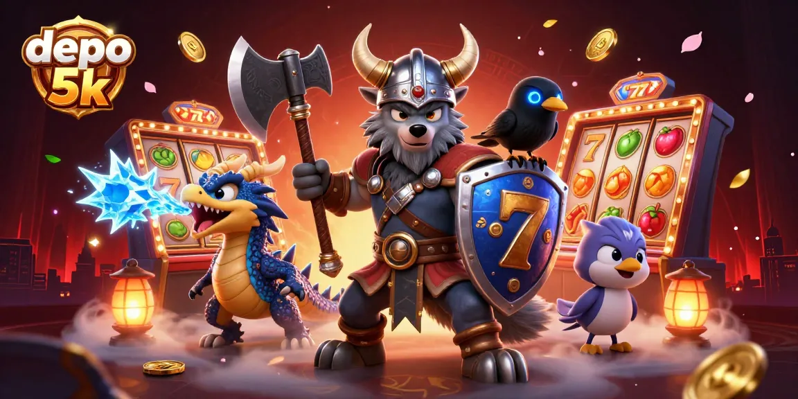 Experience thrilling wins with depo 5k as Viking warriors and mythical creatures fill the casino scene.