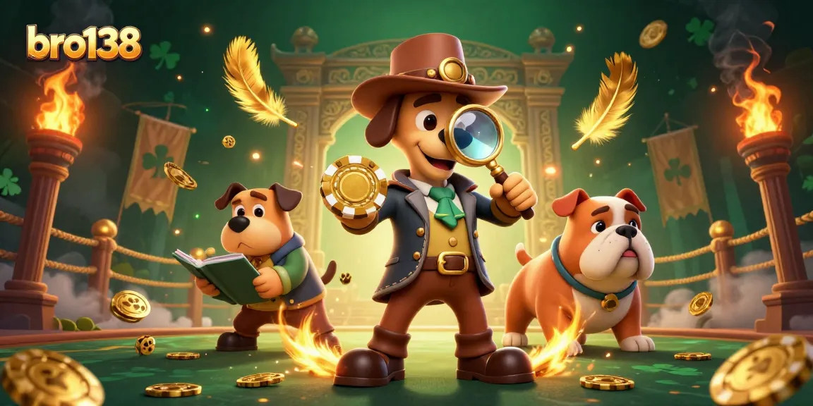 Engage with bro138's vibrant slot gaming scene featuring a detective and companion with a poker chip.