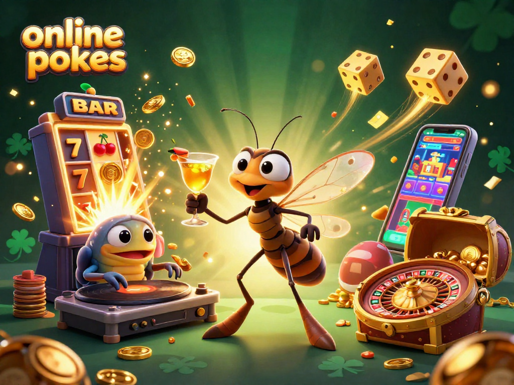 Engage with online pokies at a vibrant 3D casino scene, featuring unique characters and dynamic game elements.