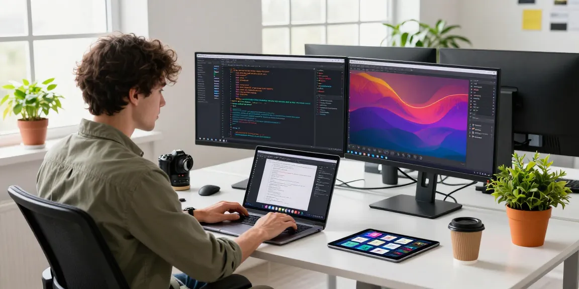 Developer using Snipaste in a bright modern tech workspace with multiple monitors and annotations.