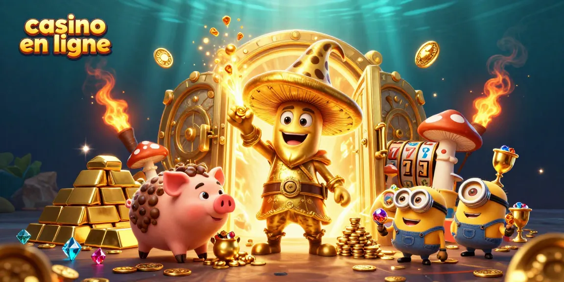 Gagnez avec casino en ligne : illustration 3D de magie et de trésors scintillants.
