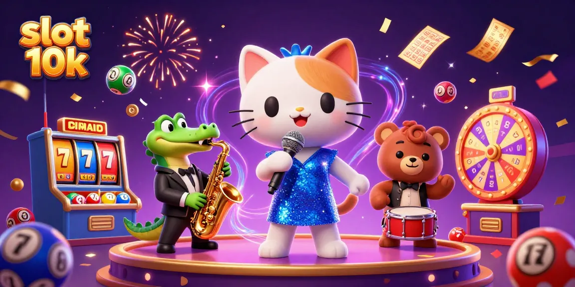 Engage in thrilling slot 10k opportunities with a vibrant casino illustration featuring charming characters.