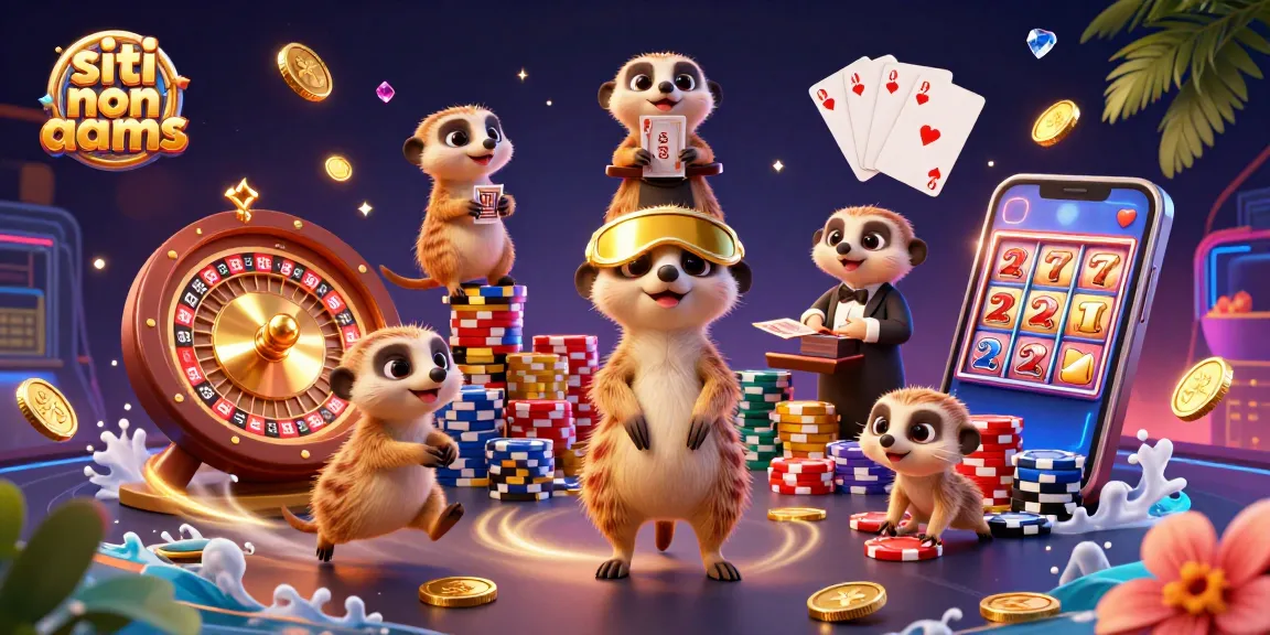 Scommetti nei siti non AAMS, vedendo i meerkats gestire un'operazione di casinò dinamica con elementi di roulette e chips.