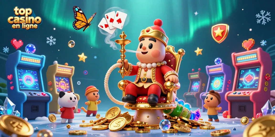 Ressentez l'excitation du meilleur casino en ligne avec des éléments de poker et de jeux d'arcade colorés.