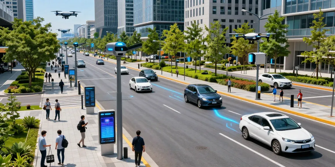 Exploring the benefits of IoT in a vibrant smart city environment with connected vehicles and smart technology.