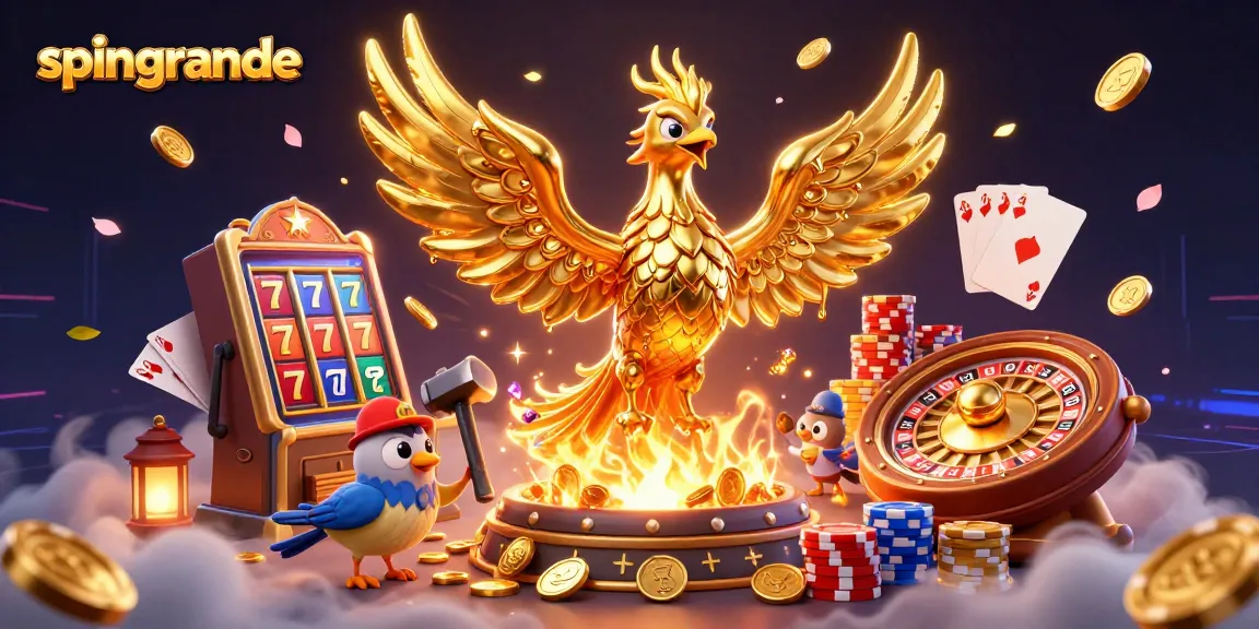 Juega en el mundo de spingrande con la fénix dorada en un vibrante casino digital.