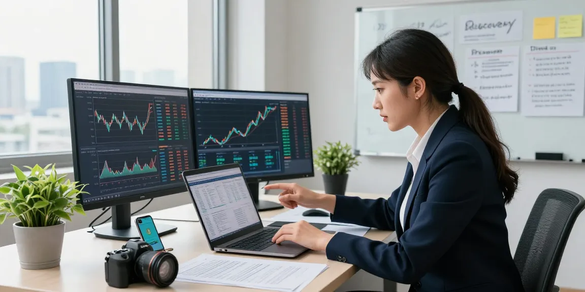 Recover lost crypto with professional analyzing financial data in modern office setting.