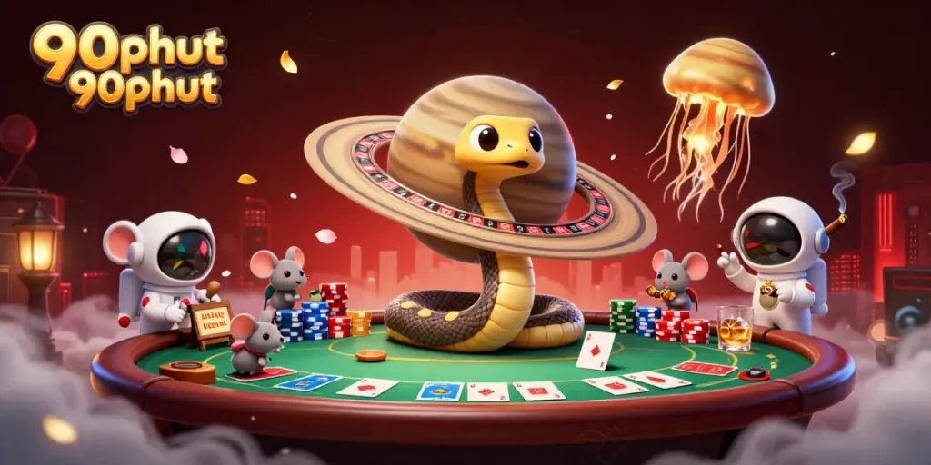 Experience thrilling moments with 90phut 90phut as astronauts place bets in a vibrant casino scene.