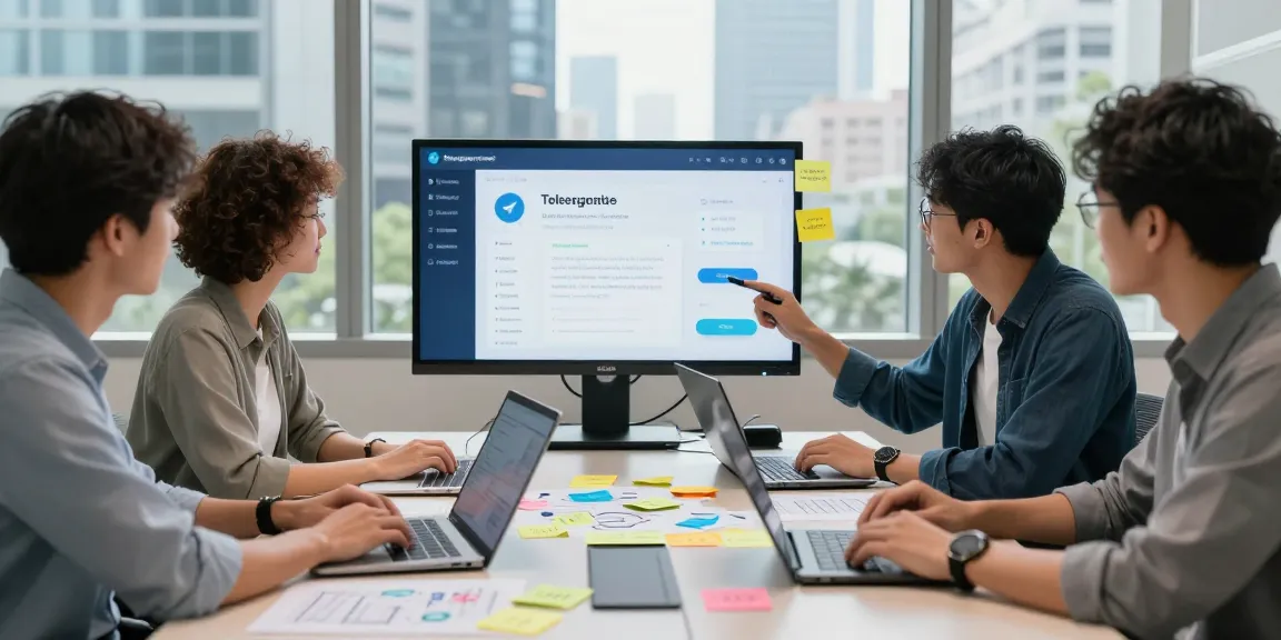 Setting up a telegram china proxy setup in a modern workspace with diverse professionals sharing ideas.