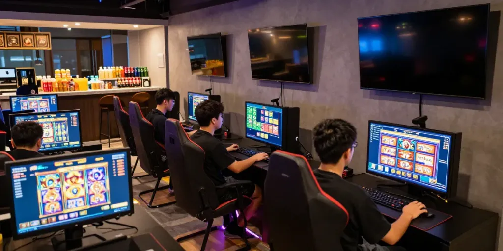 Exciting gaming lounge scene highlighting players on servers in Thailand.